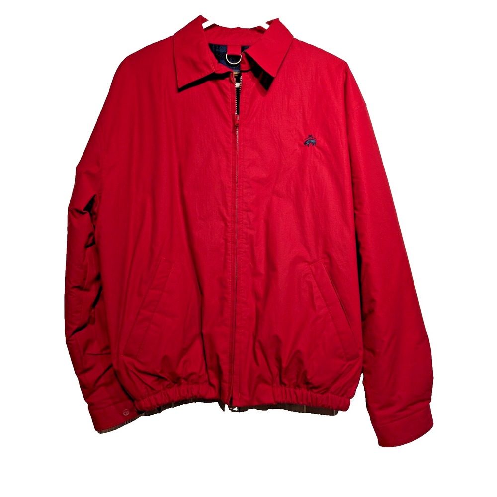 Vintage Brooks Brothers Jacket Men L Red Bomber Zip Logo Fleece Lined